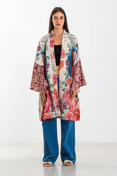 PRINTED LINEN KIMONO