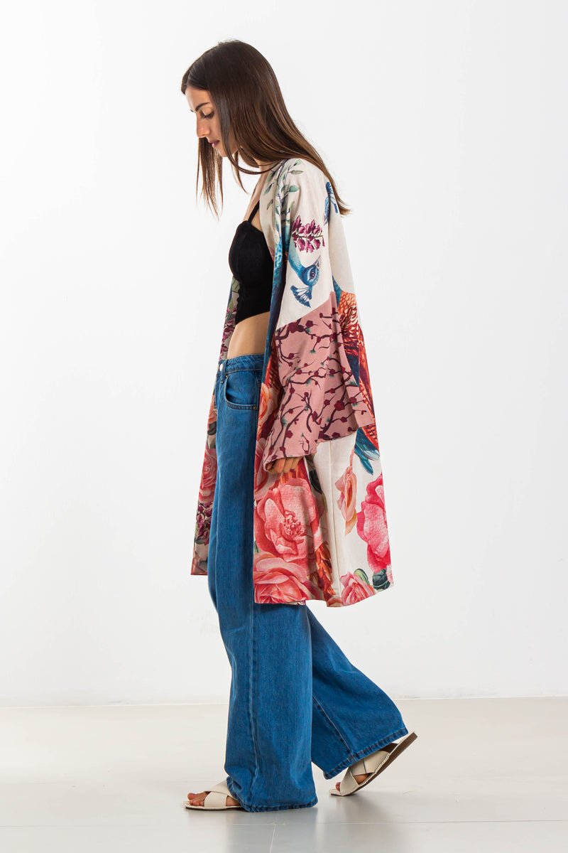 PRINTED LINEN KIMONO