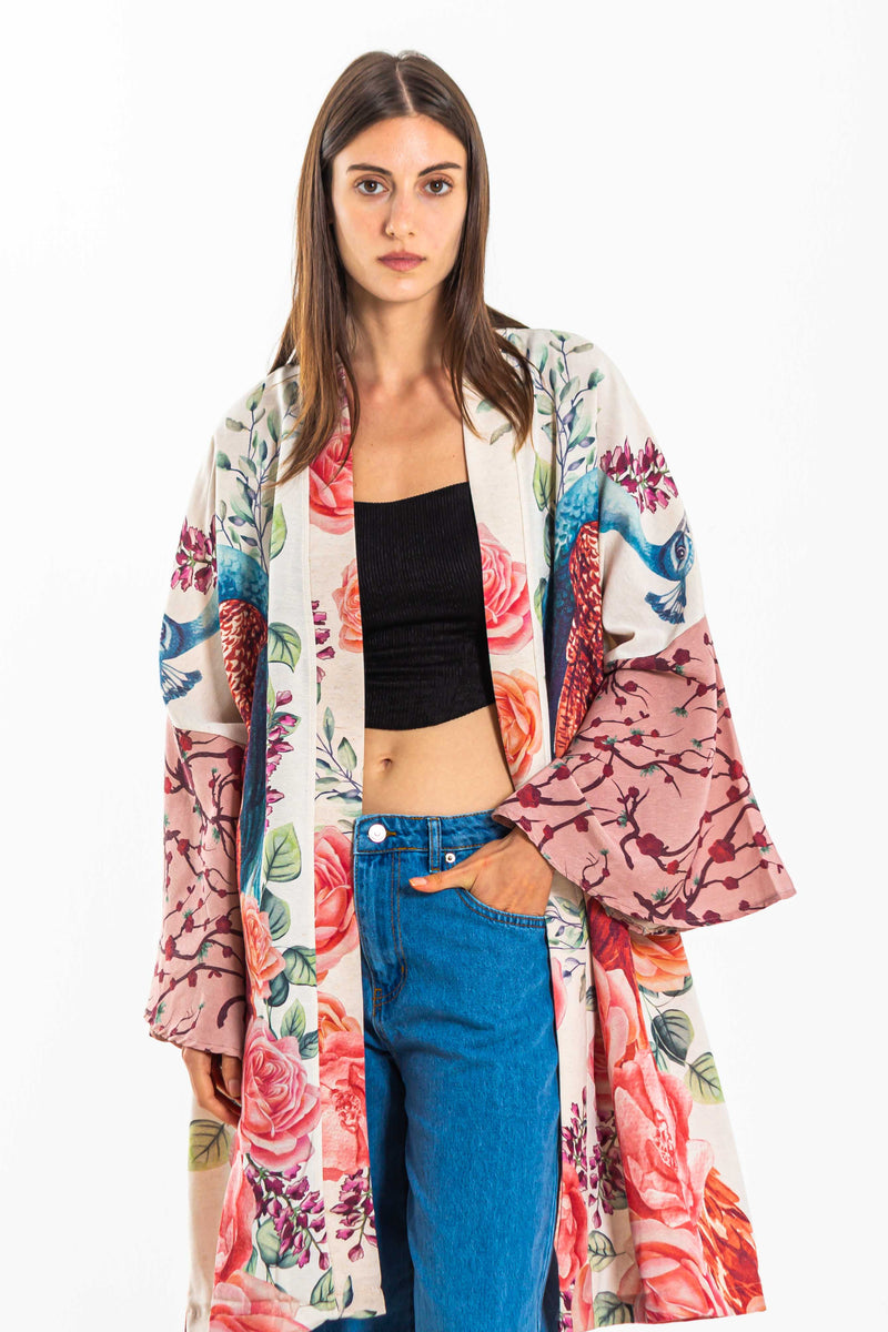 PRINTED LINEN KIMONO