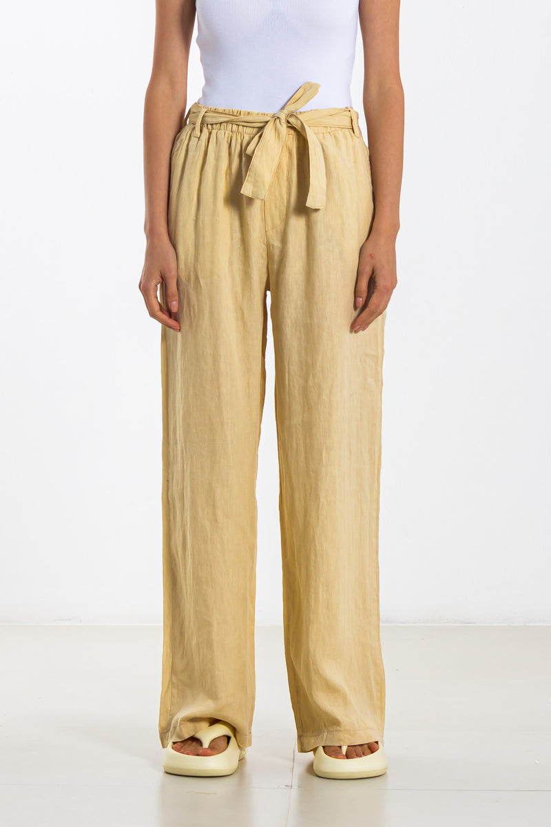 BELTED LINEN BLEND TROUSERS