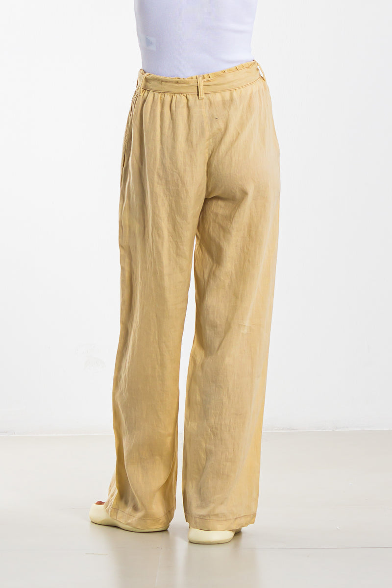 BELTED LINEN BLEND TROUSERS