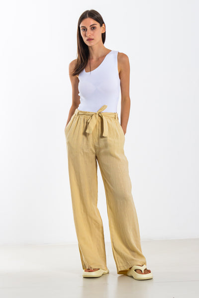 BELTED LINEN BLEND TROUSERS