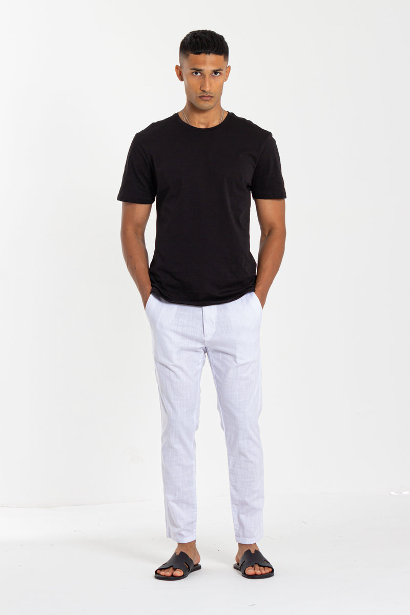 LINEN BLEND TEXTURED TROUSERS