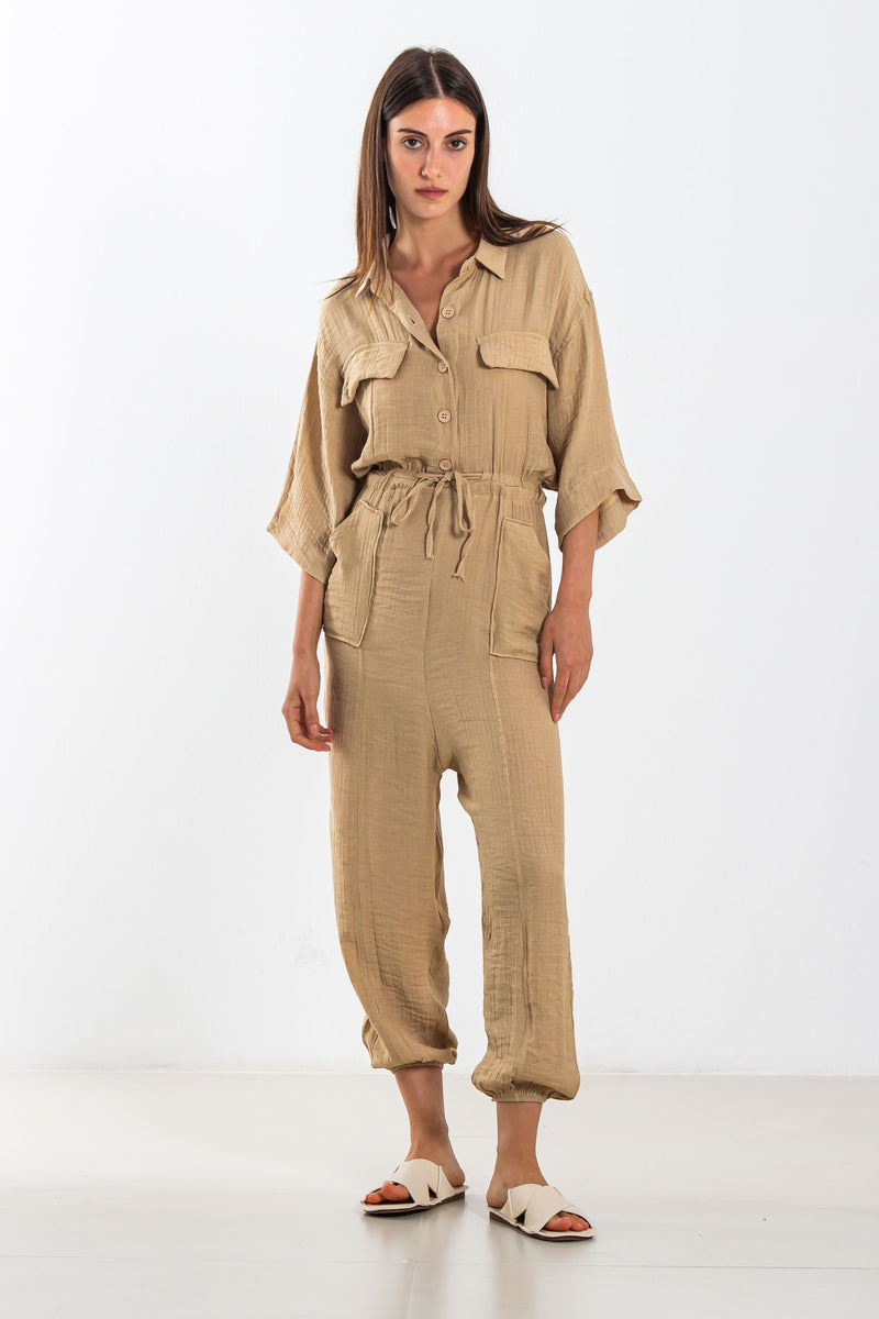 GABARDINE SHIRT STYLE JUMPSUIT