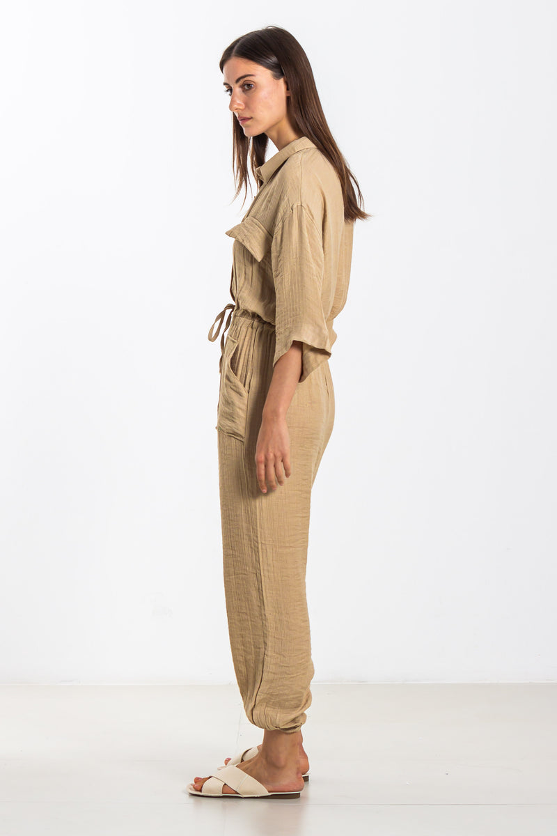 GABARDINE SHIRT STYLE JUMPSUIT