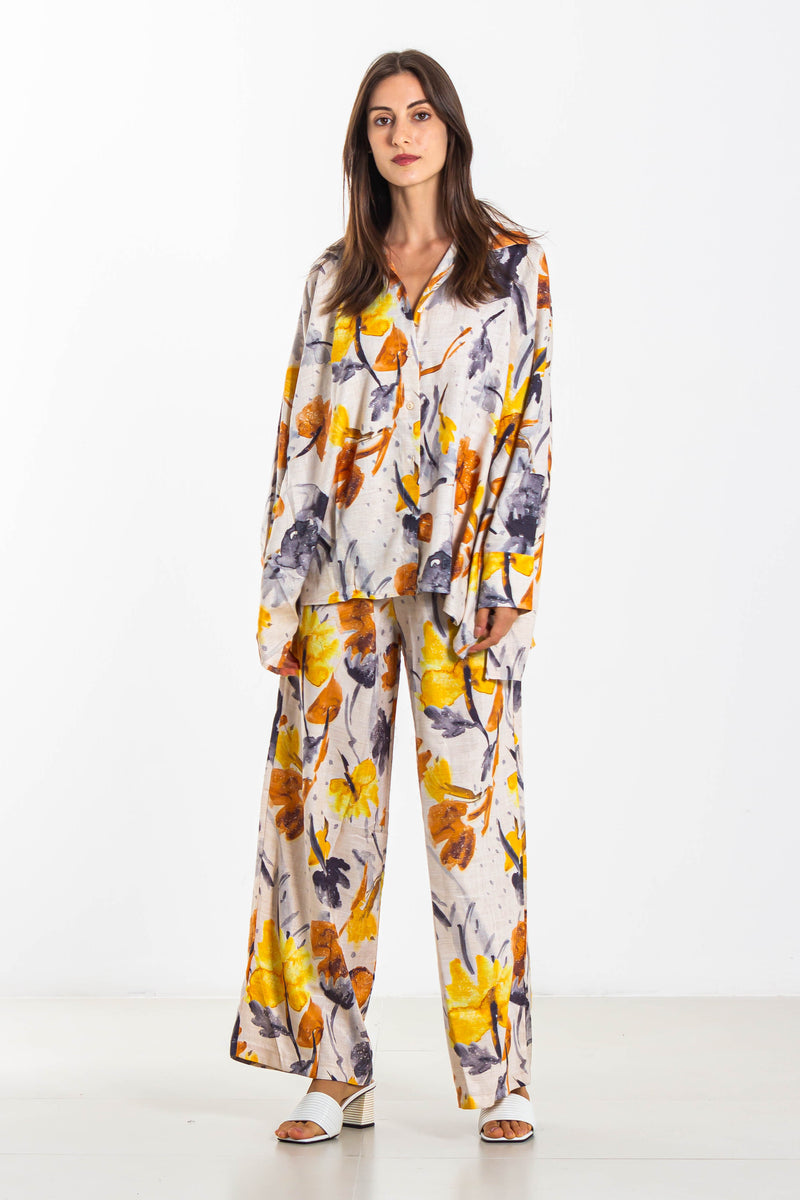 PRINTED LINEN BLEND SHIRT SET