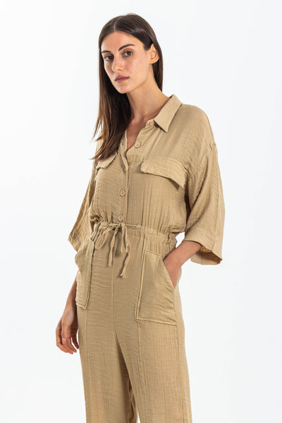 GABARDINE SHIRT STYLE JUMPSUIT