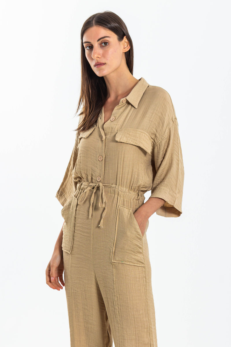 GABARDINE SHIRT STYLE JUMPSUIT