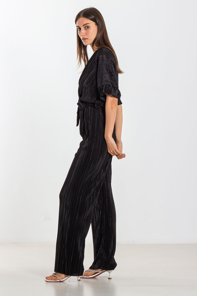 PLEATED SATIN JUMPSUIT