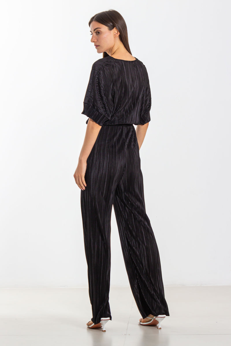PLEATED SATIN JUMPSUIT