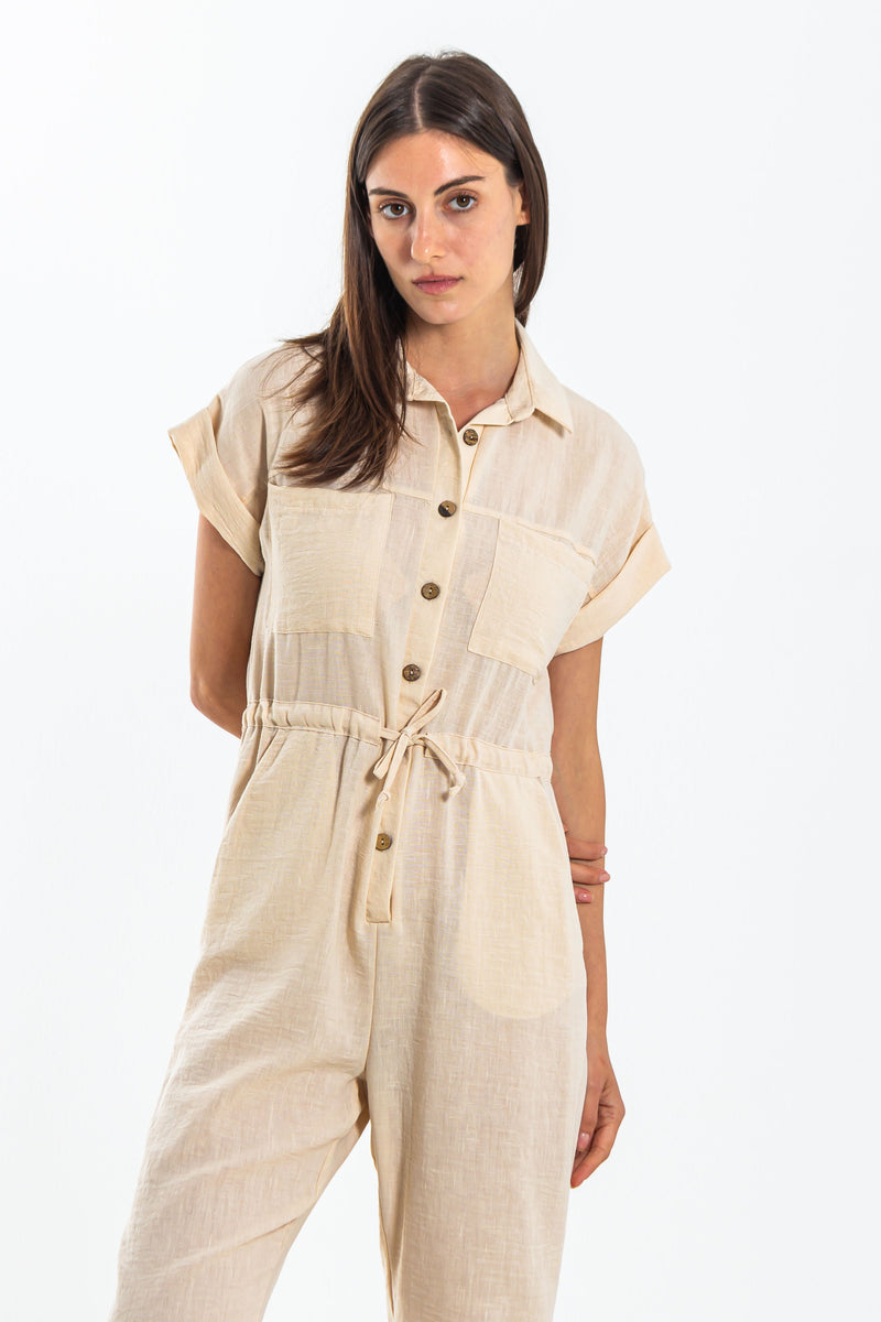 DETAILED LINEN BLEND JUMPSUIT