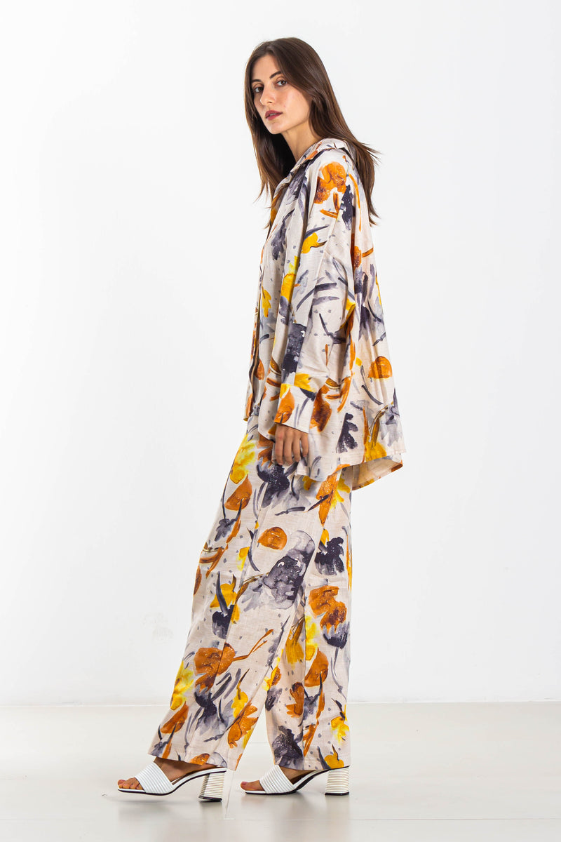 PRINTED LINEN BLEND SHIRT SET