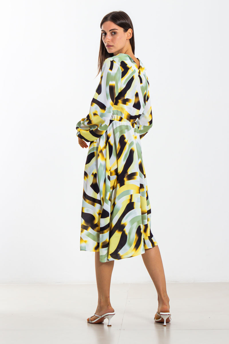 ABSTRACT PRINT MIDI SATIN DRESS