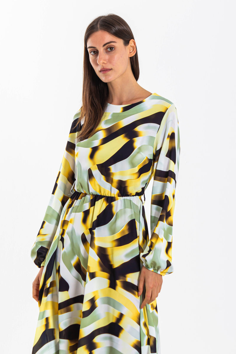 ABSTRACT PRINT MIDI SATIN DRESS