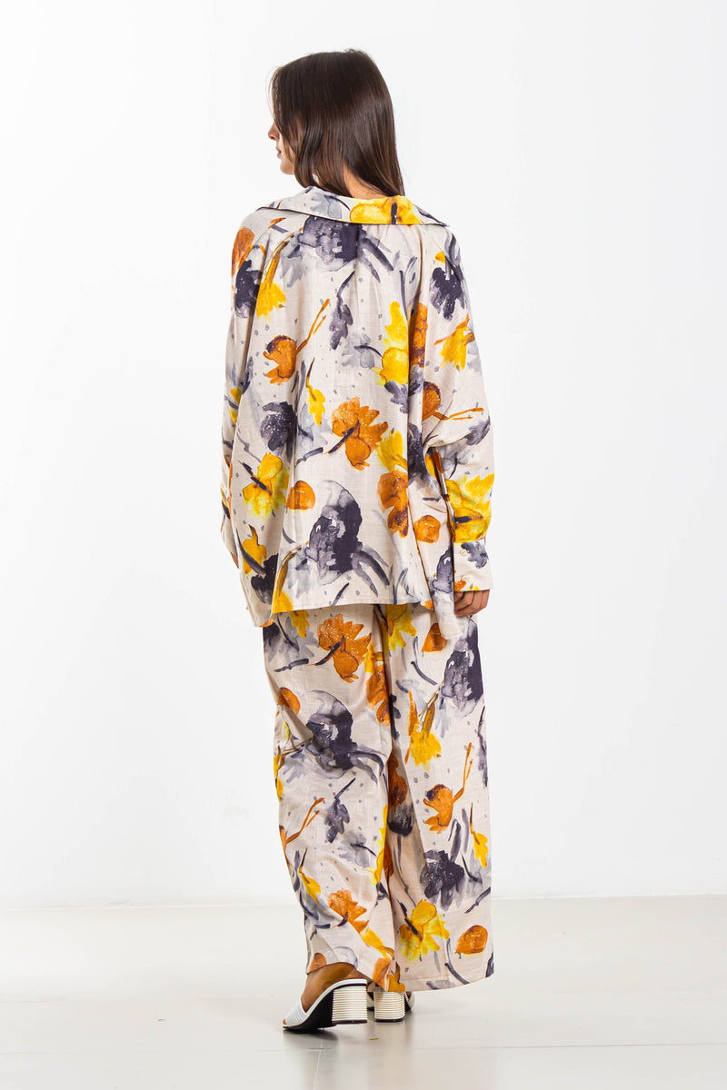 PRINTED LINEN BLEND SHIRT SET