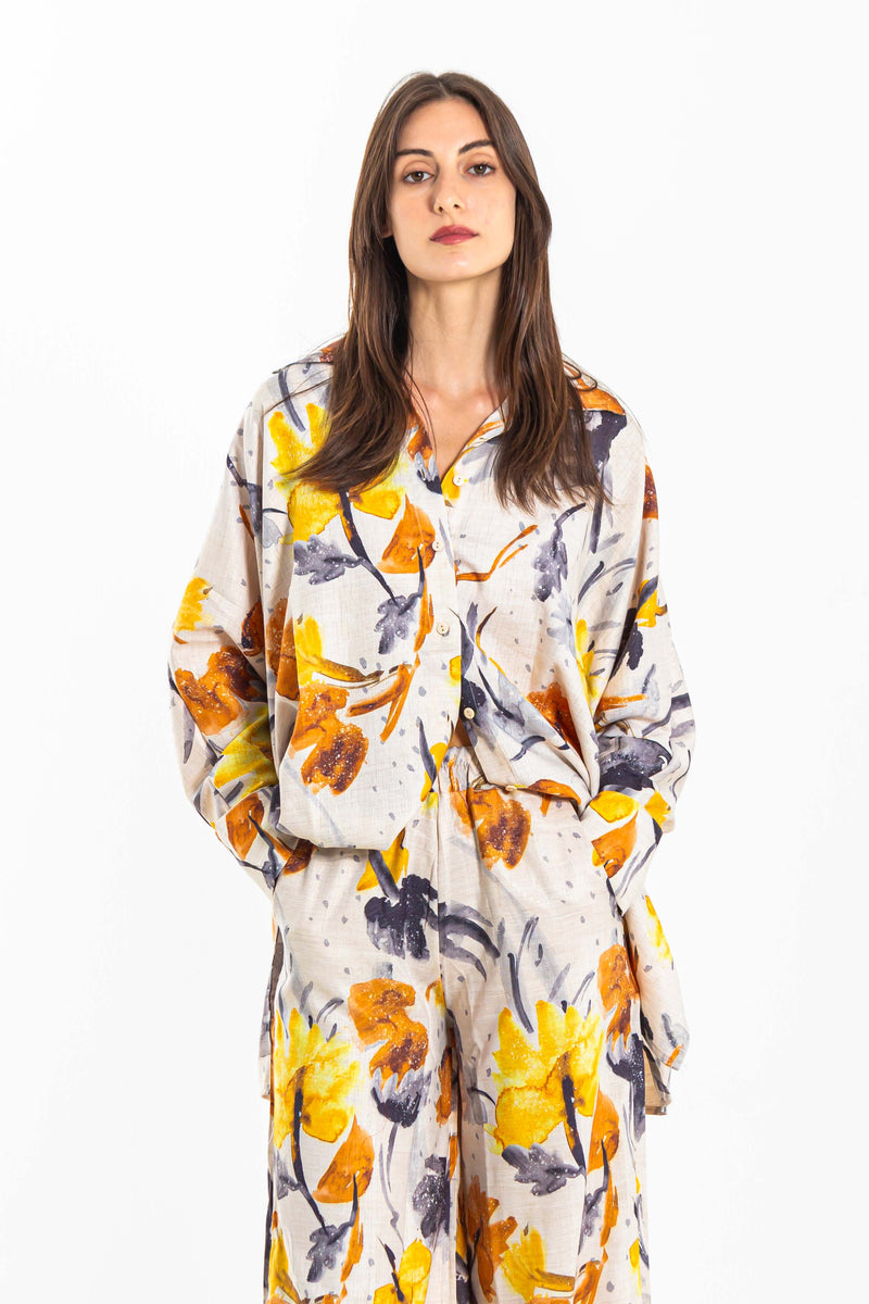 PRINTED LINEN BLEND SHIRT SET