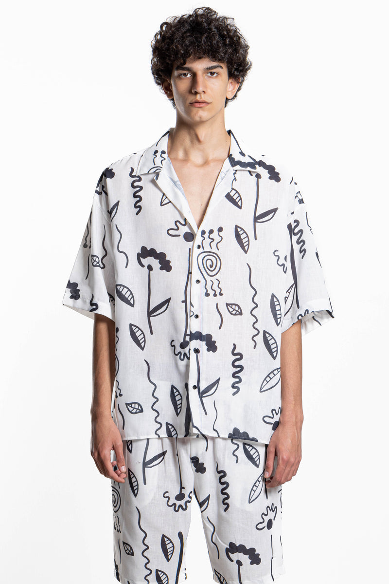 LINEN BLEND PRINTED SHIRT SET