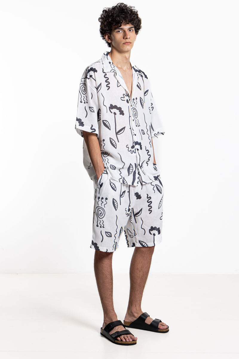 LINEN BLEND PRINTED SHIRT SET