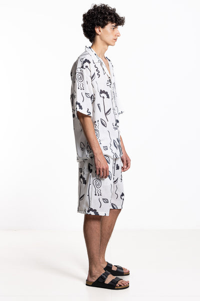 LINEN BLEND PRINTED SHIRT SET