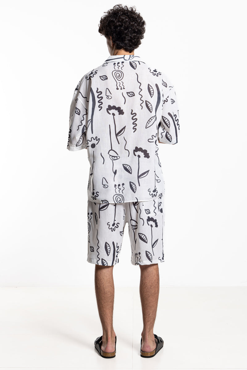 LINEN BLEND PRINTED SHIRT SET