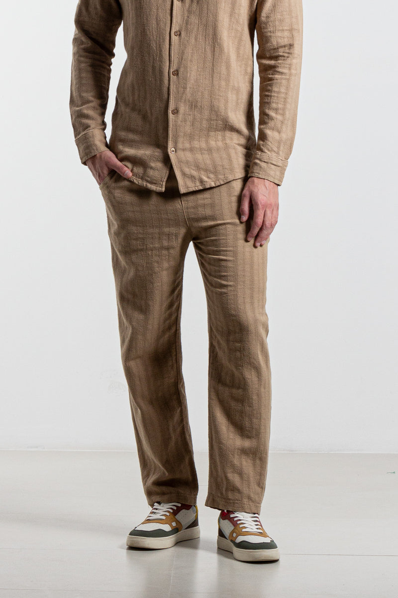 STRIPED LINEN BLEND TROUSERS