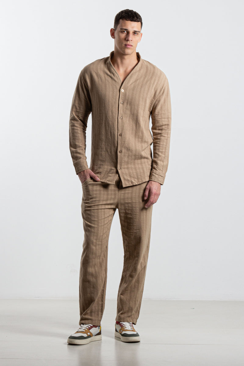 STRIPED LINEN BLEND TROUSERS