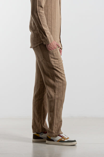 STRIPED LINEN BLEND TROUSERS