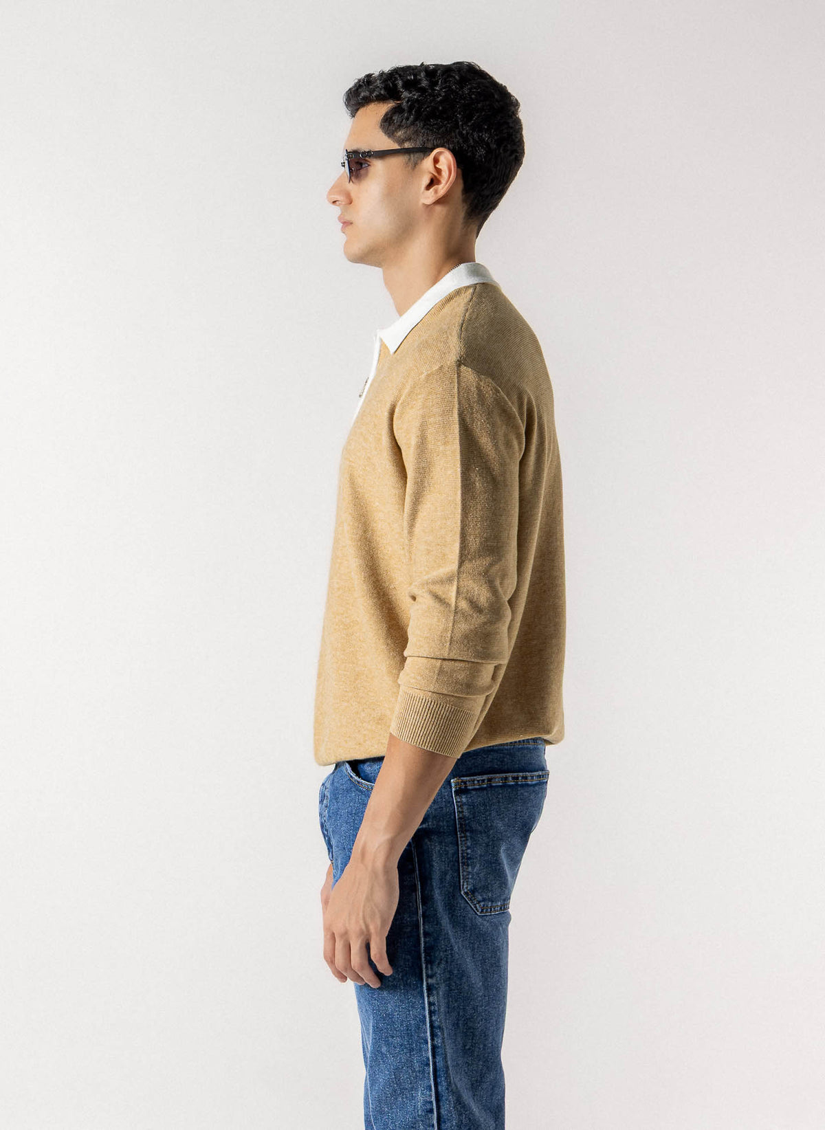 CONTRAST COLLAR HALF ZIP POLO SWEATER