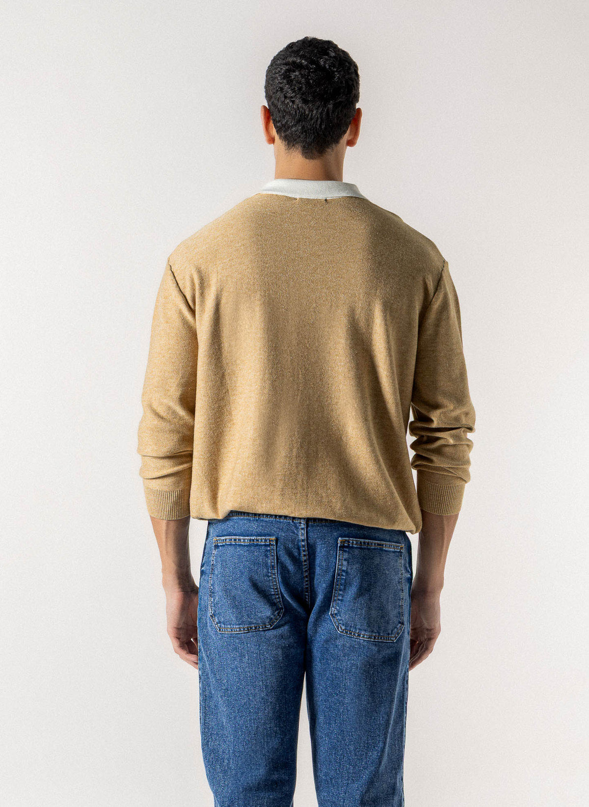CONTRAST COLLAR HALF ZIP POLO SWEATER