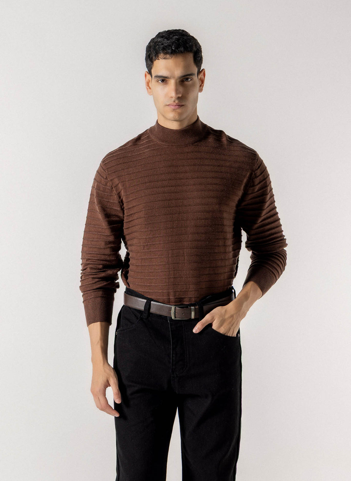 MOCK KNIT TEXTURED SWEATER