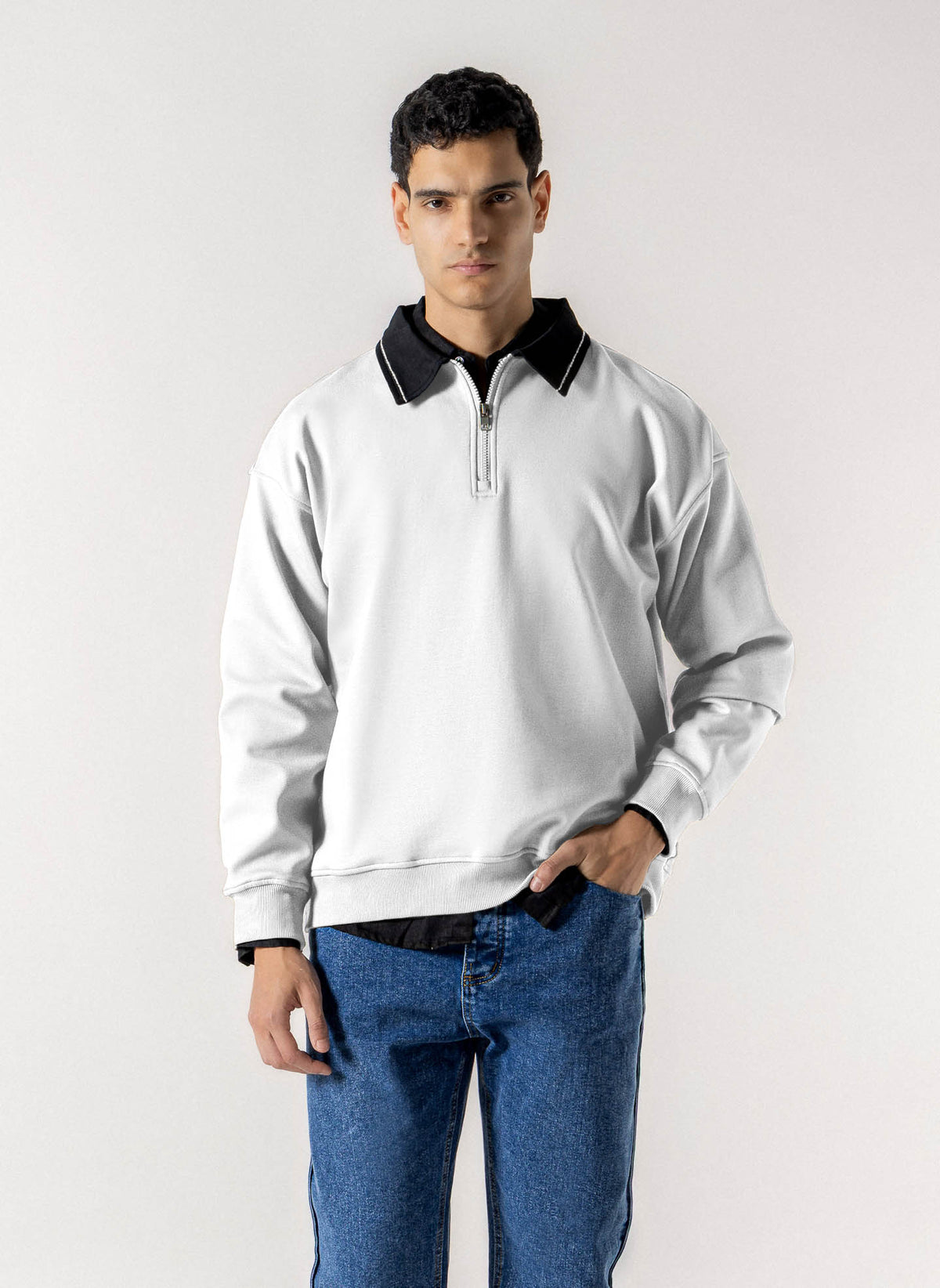 CONTRAST POLO QUARTER-ZIP SWEATSHIRT