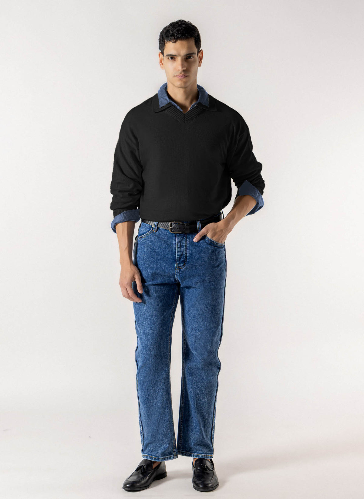 V NECK COLLARED POLO SWEATER