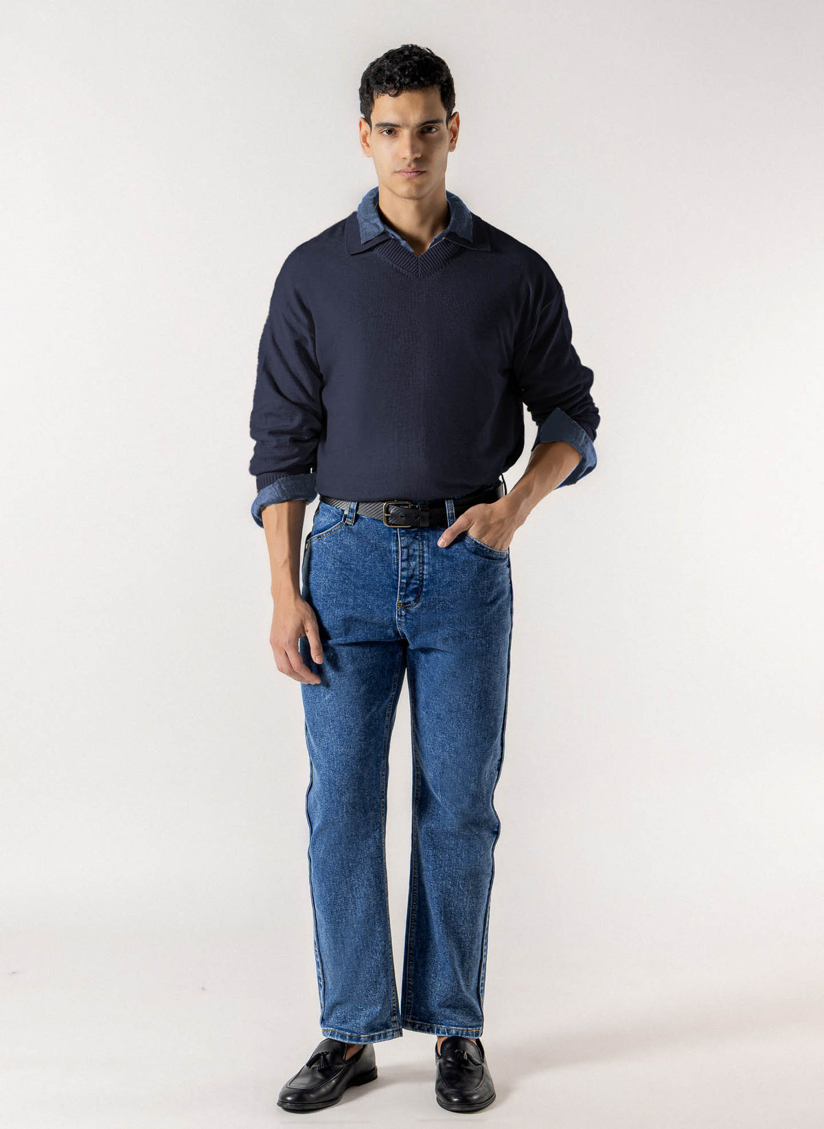 V NECK COLLARED POLO SWEATER