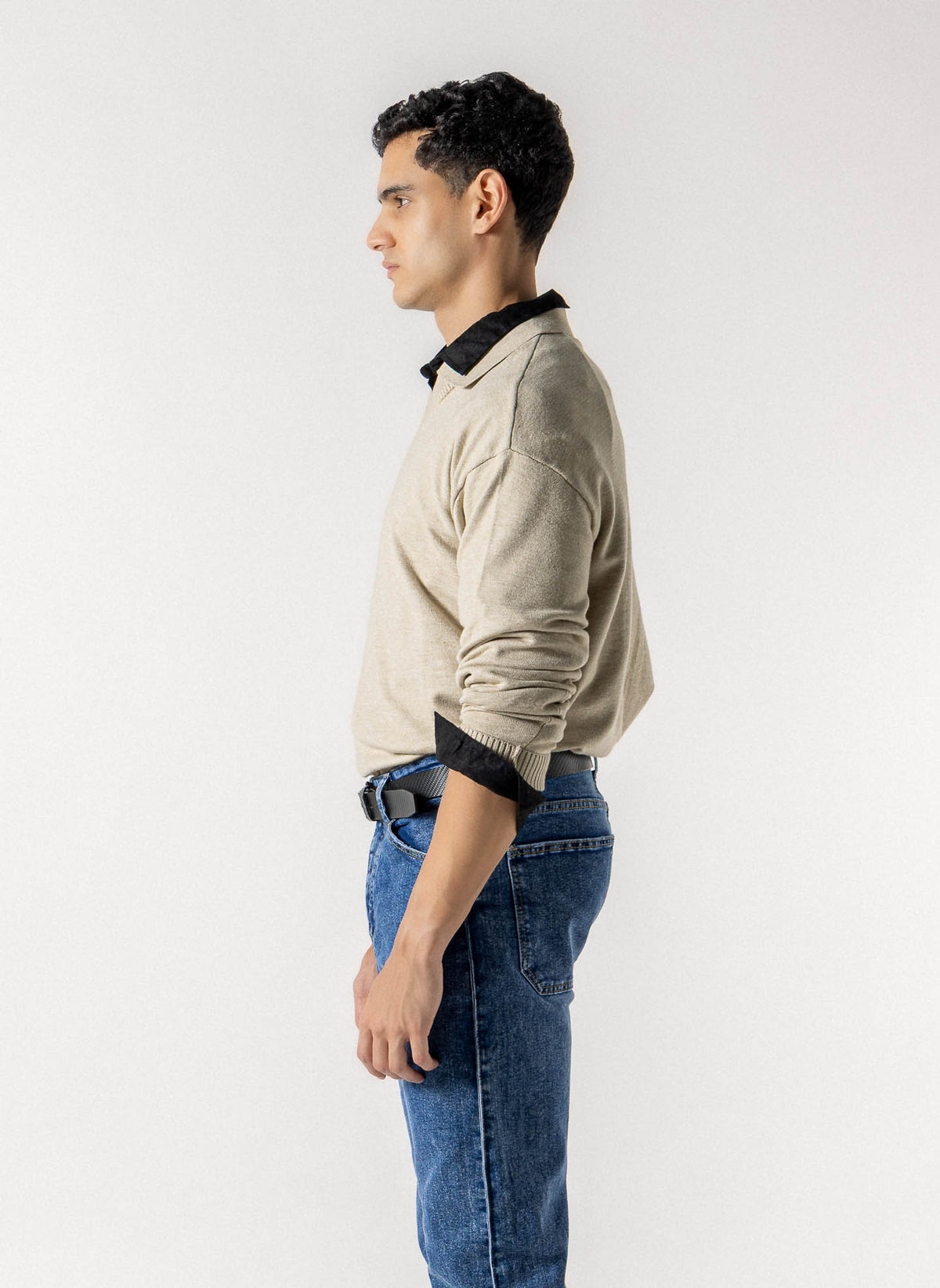 V NECK COLLARED POLO SWEATER