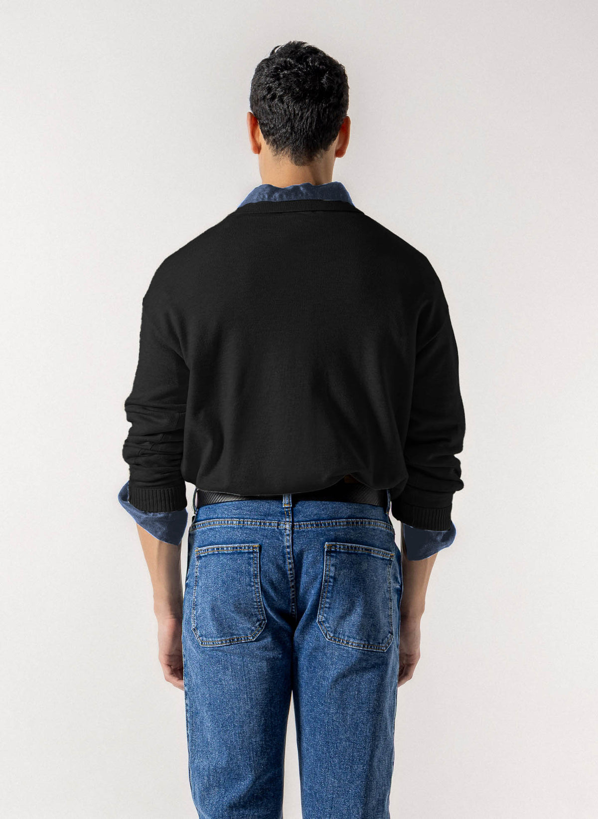 V NECK COLLARED POLO SWEATER