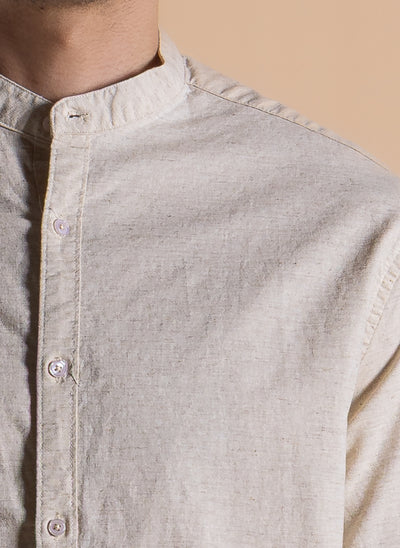 MANDARIN COLLAR LINEN BLEND SHIRT