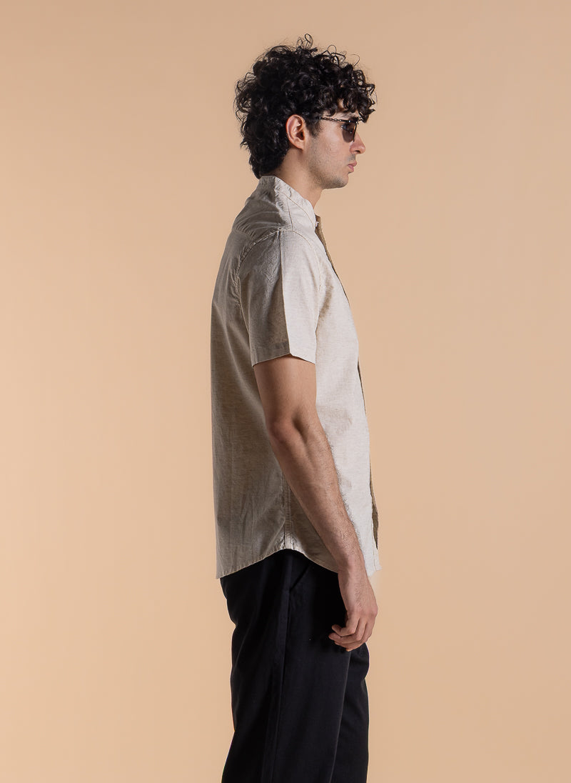 MANDARIN COLLAR LINEN BLEND SHIRT