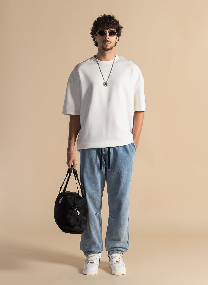 SOFT JOGGER WAIST DENIM TROUSERS
