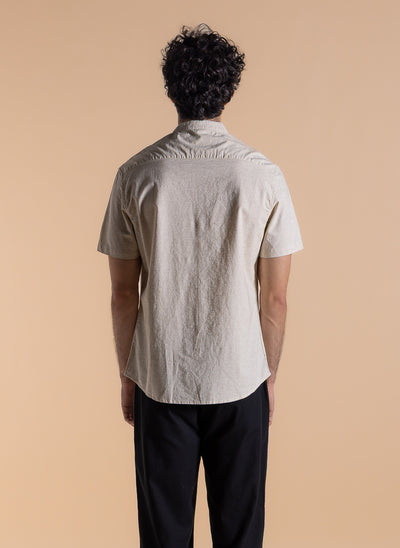 MANDARIN COLLAR LINEN BLEND SHIRT