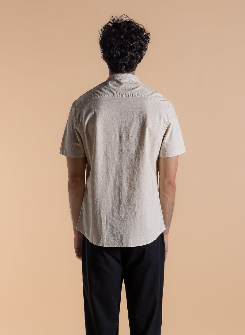 MANDARIN COLLAR LINEN BLEND SHIRT