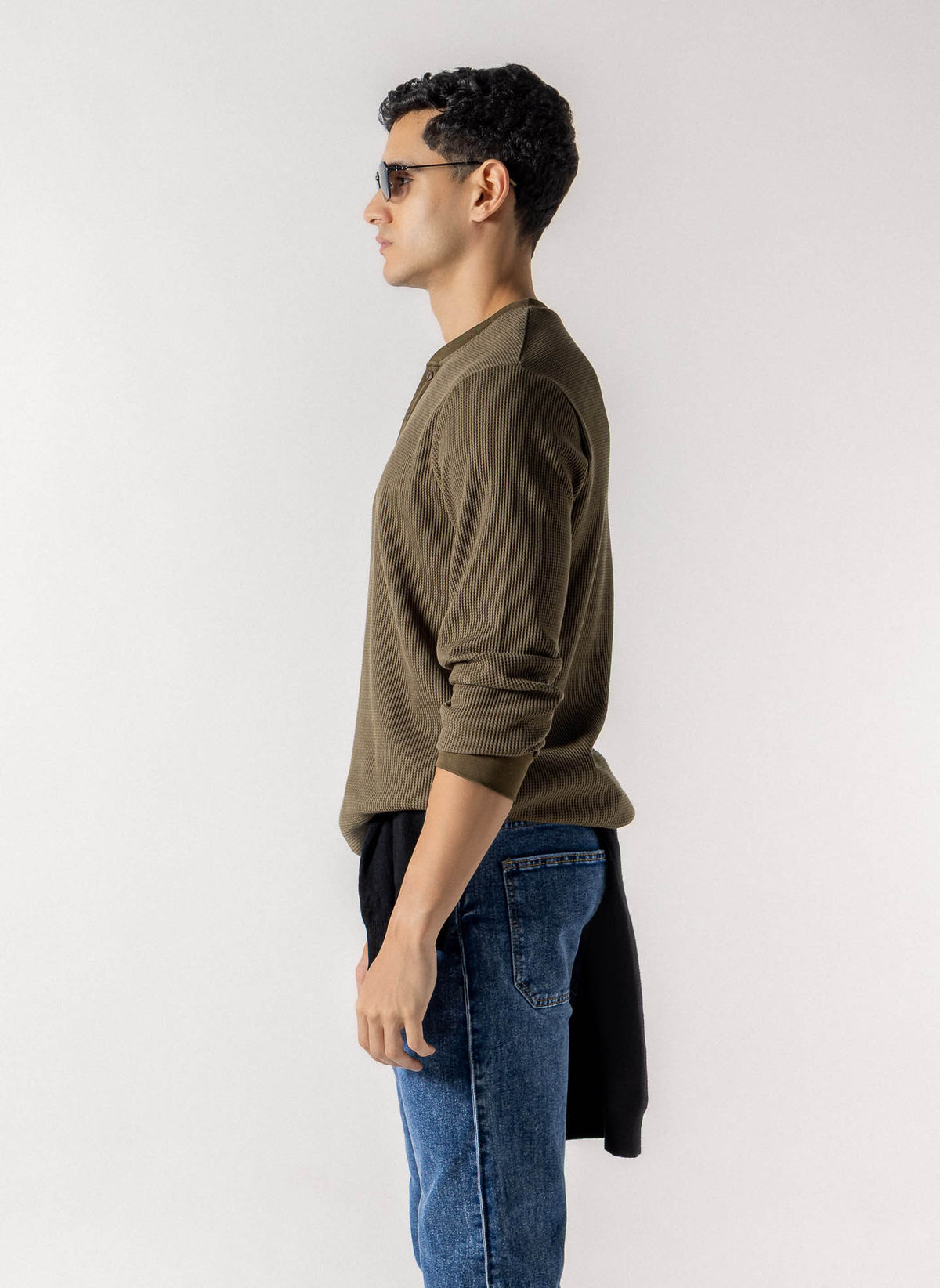 TEXTURED HENLEY SWEATSHIRT