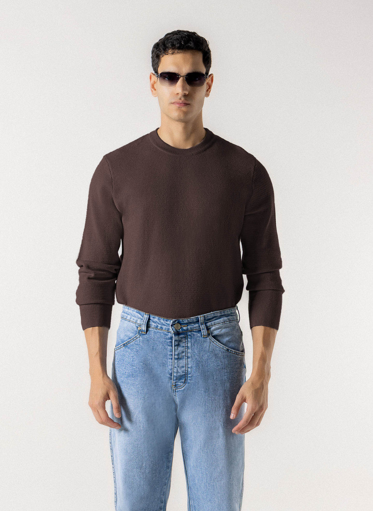 TEXTURED CREW NECK SWEATER
