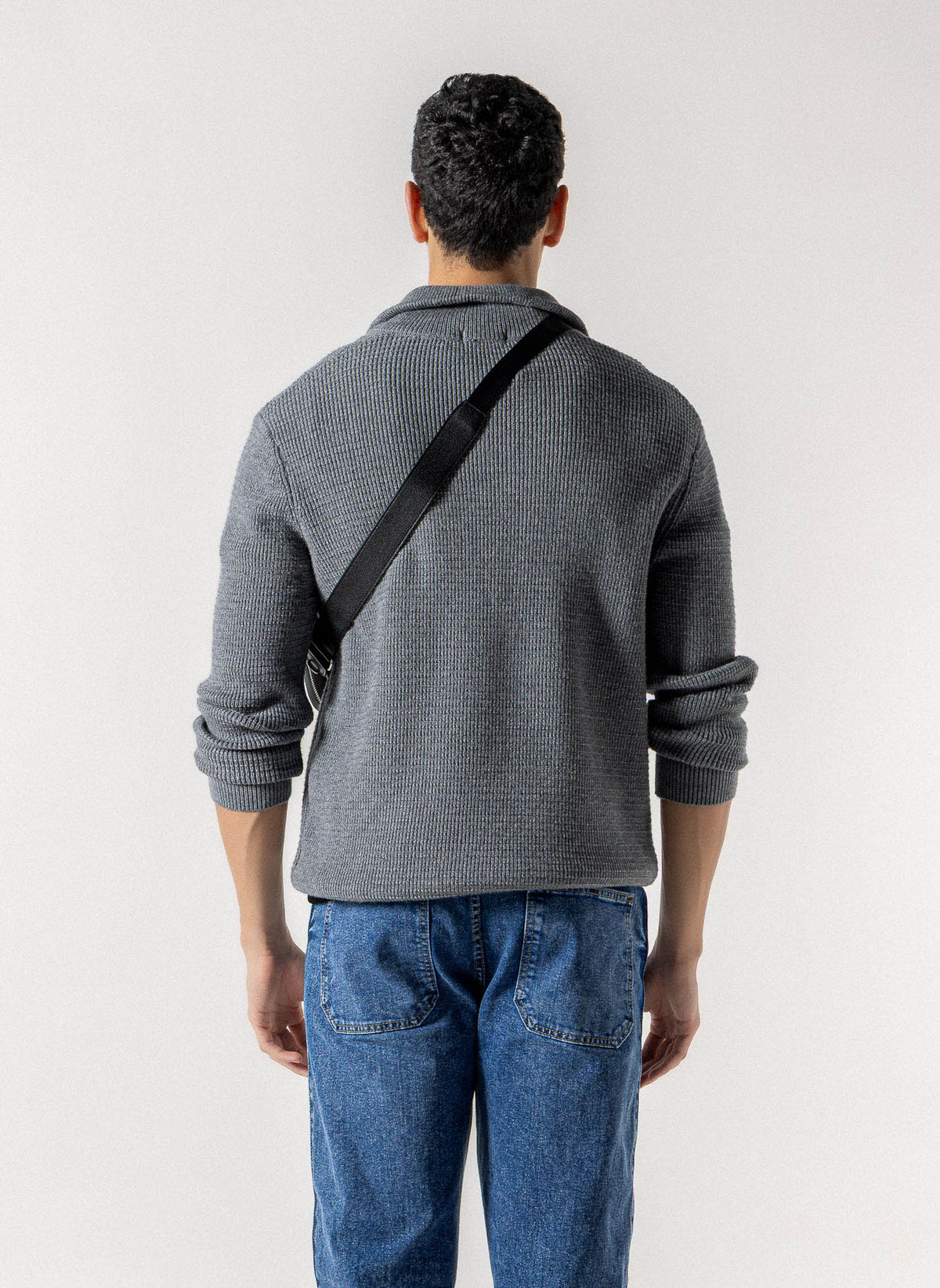 WAFFLE RIBBED QUATER ZIP SWEATER
