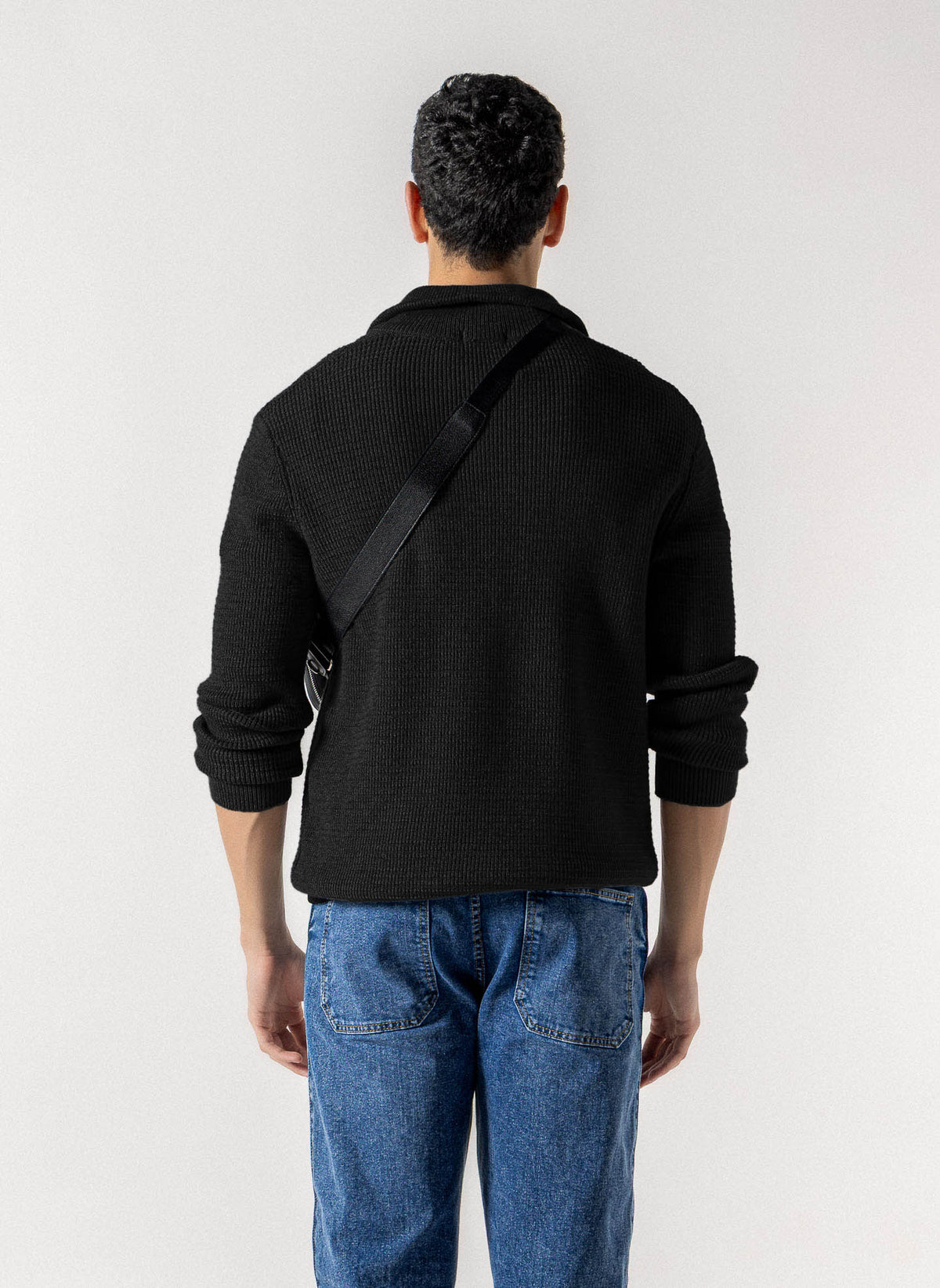 WAFFLE RIBBED QUATER ZIP SWEATER