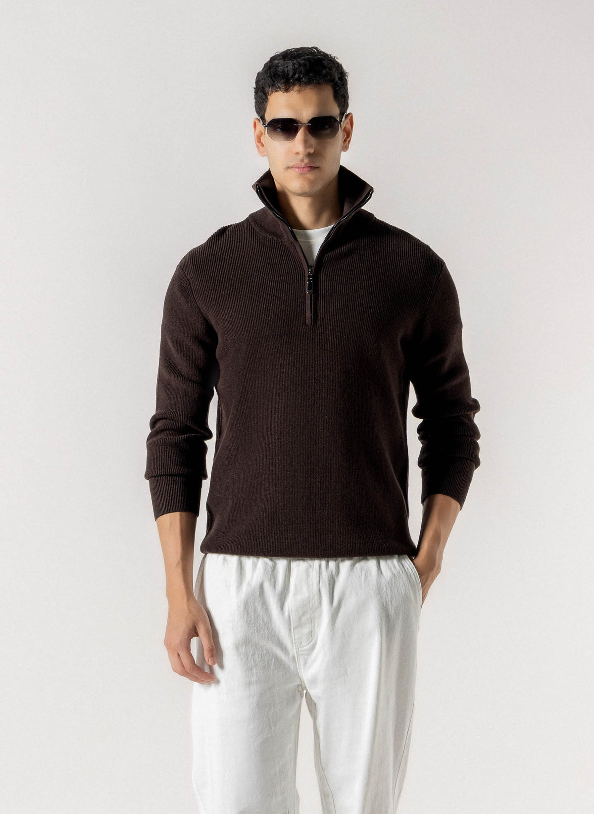 WOOL QUATER ZIP SWEATER