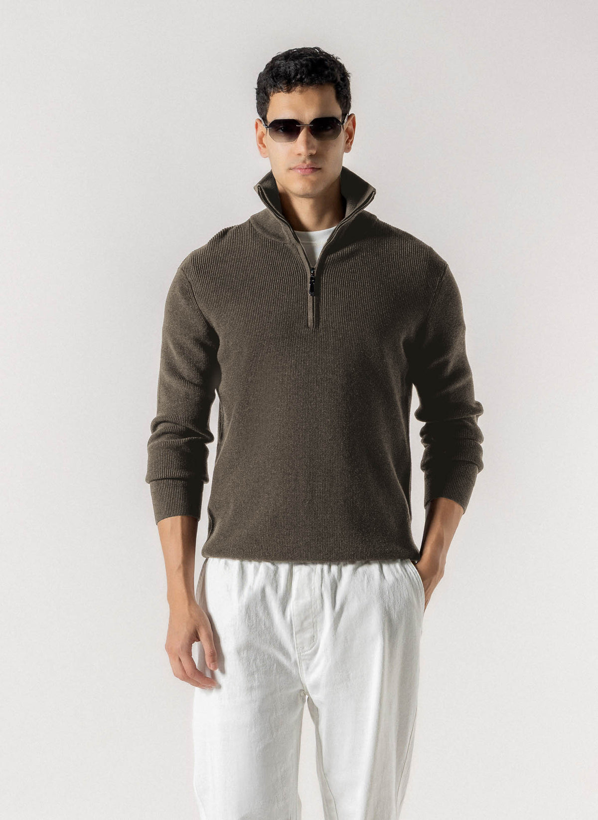 WOOL QUATER ZIP SWEATER