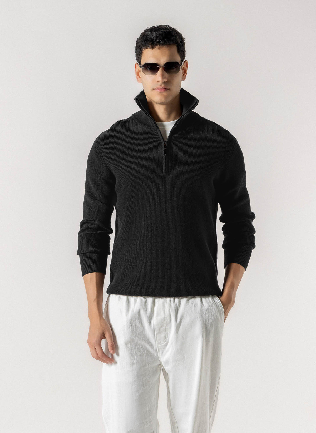 WOOL QUATER ZIP SWEATER