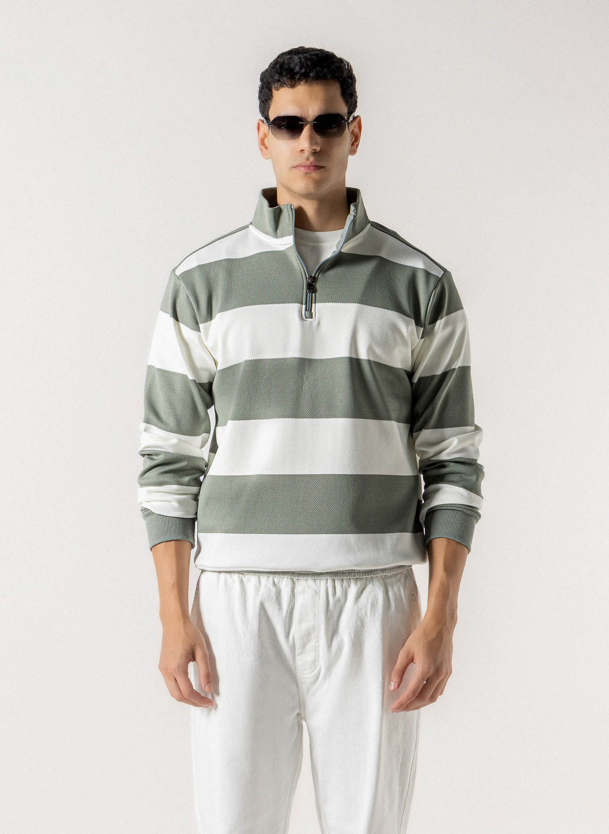 STRIPED HALF ZIP SWEATSHIRT