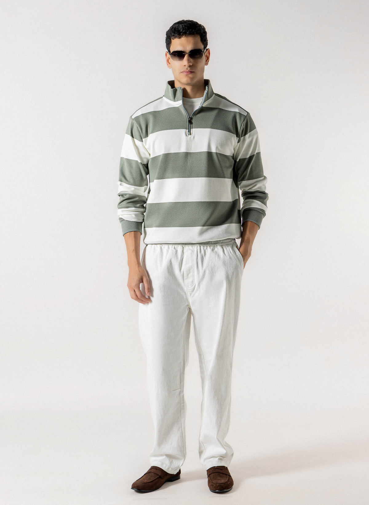 STRIPED HALF ZIP SWEATSHIRT
