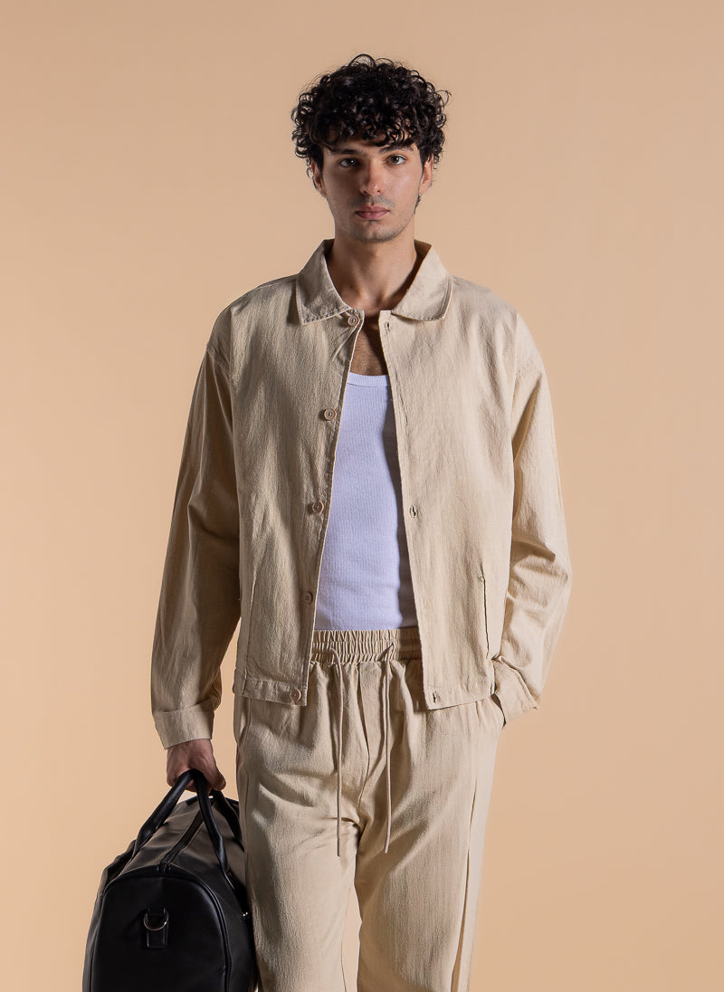 LINEN BLEND TEXTURED SHIRT SET